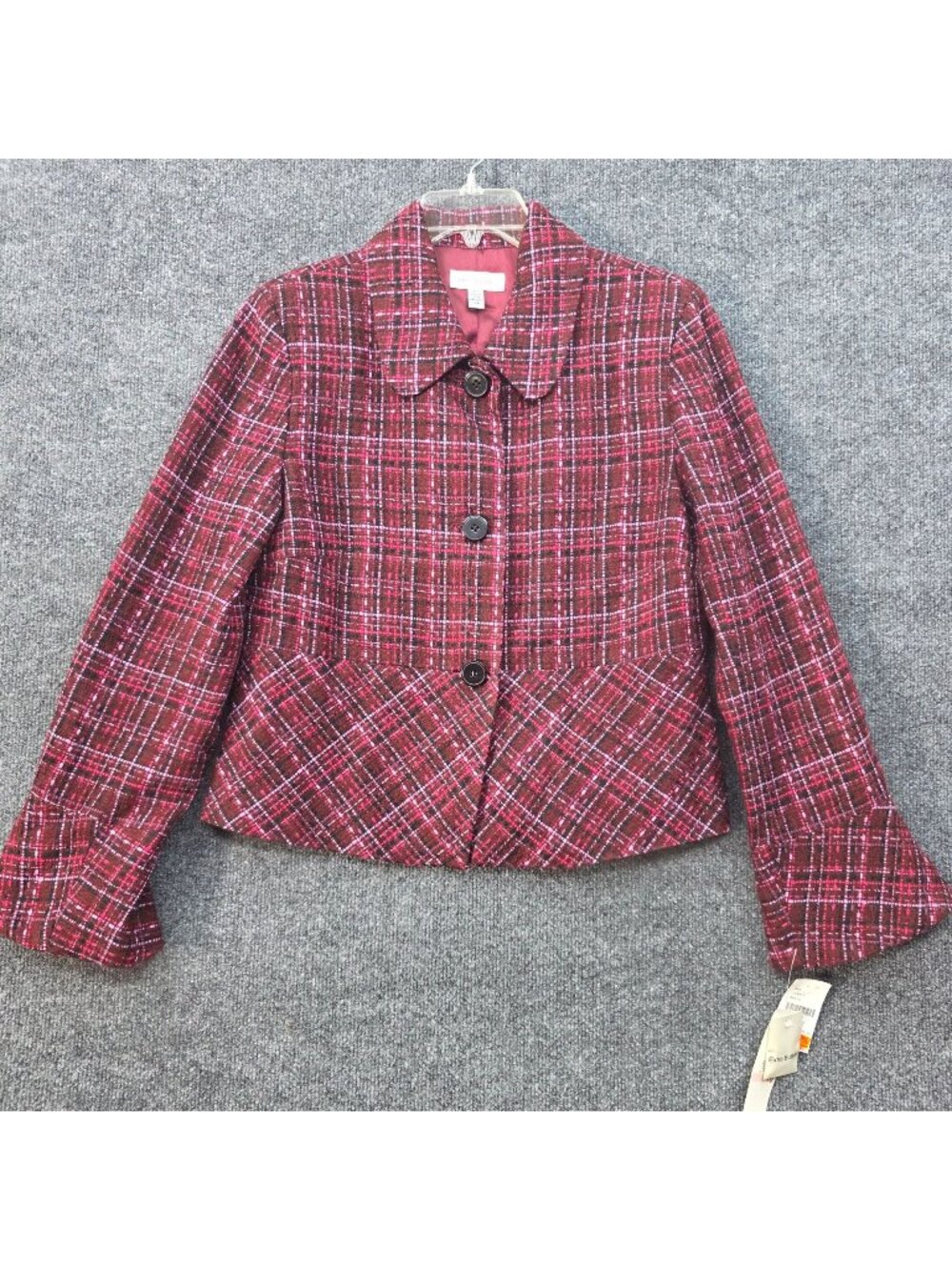 David Brooks Plaid Tweed Blazer 10 Maroon Corporate Mod Retro Colorful Preppy